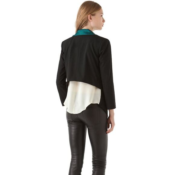 $396 Heidi Merrick Black Silk Teal Collar Shaun Tuxedo Jacket Blazer 8 NEW H271 - Picture 3 of 6